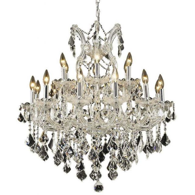 Stockard 19 - Light Glass Tiered Chandelier - Chrome With Royal Cut Clear Crystal