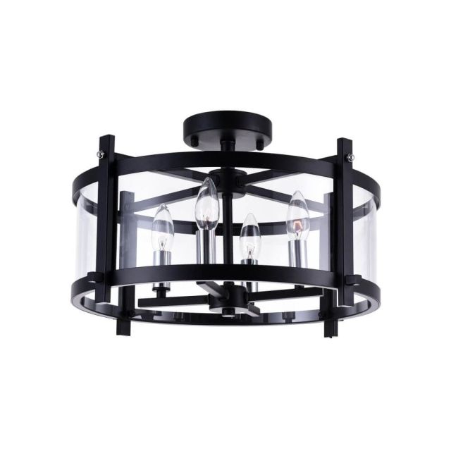 18 inch 4 Light Round Cage Black Flush Mount Light - CRYSTAL-2020