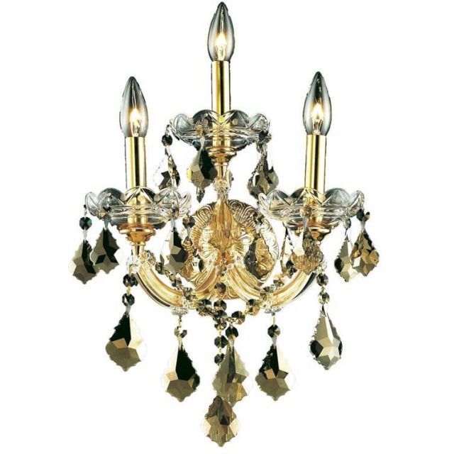 3 light Maria Theresa Gold 19 inch Tall Wall Sconce Golden Teak Crystal