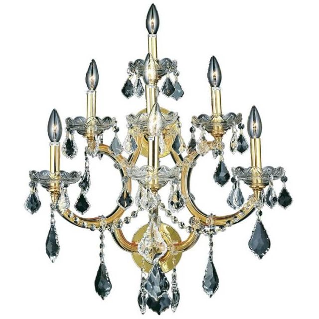 7 light Maria Theresa Gold 27 inch Tall Wall Sconce Clear Crystal