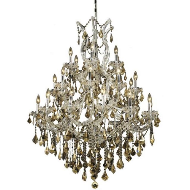 Stockard 28 - Light Glass Dimmable Tiered Chandelier - Chrome With Royal Cut Golden Teak Crystal