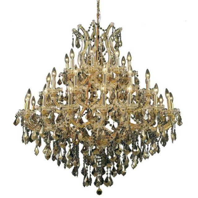 Stockard 37 - Light Glass Dimmable Tiered Chandelier - Gold With Royal Cut Golden Teak Crystal