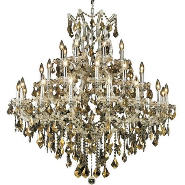 Stockard 37 - Light Glass Dimmable Tiered Chandelier - Chrome With Royal Cut Golden Teak Crystal