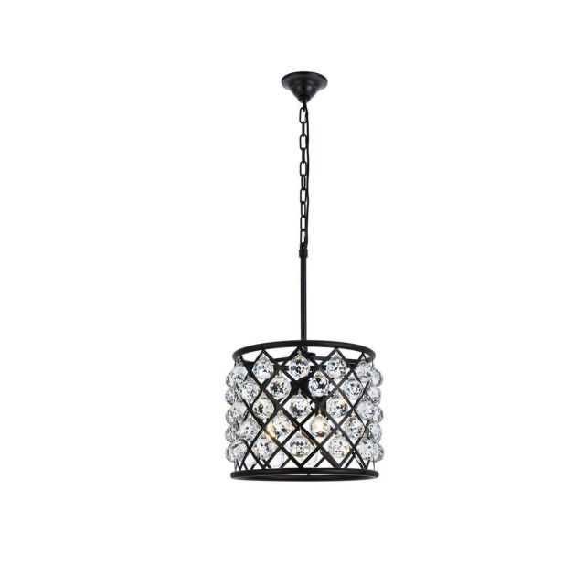 Swinney 4 - Light 14 inch Dimmable Drum Pendant - Matte Black With Royal Cut Clear Crystal