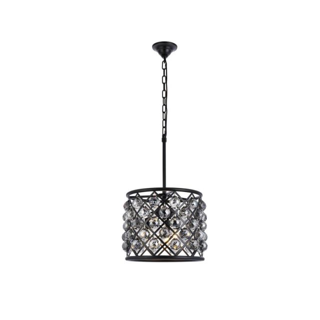 Swinney 4 - Light 14 inch Dimmable Drum Pendant - Matte Black With Royal Cut Silver Shade Grey Crystal