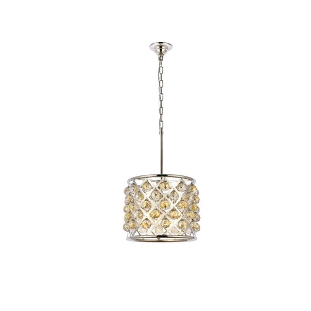 Swinney 4 - Light 14 inch Dimmable Drum Pendant - Polished Nickel With Royal Cut Golden Teak Crystal