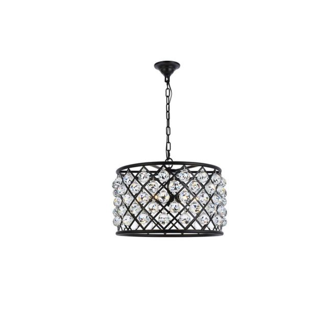 Swinney 6 - Light 20 inch Dimmable Drum Pendant - Matte Black With Royal Cut Clear Crystal