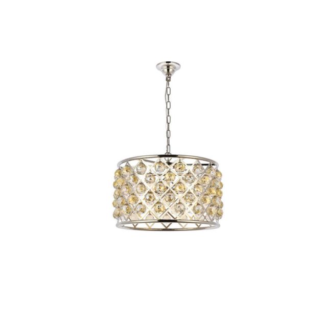 Swinney 6 - Light 20 inch Dimmable Drum Pendant - Polished Nickel With Royal Cut Golden Teak Crystal
