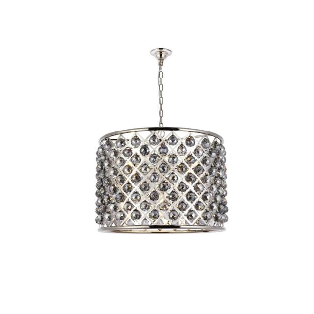 Swinney 6 - Light 20 inch Dimmable Drum Pendant - Polished Nickel With Royal Cut Silver Shade Grey Crystal