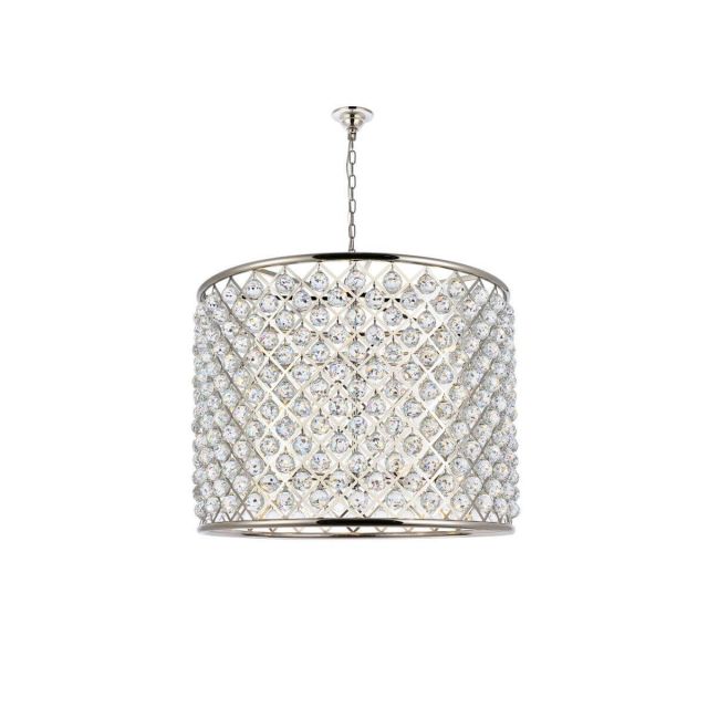 Swinney 10 - Light 36 inch Dimmable Drum Chandelier - Polished Nickel With Royal Cut Clear Crystal