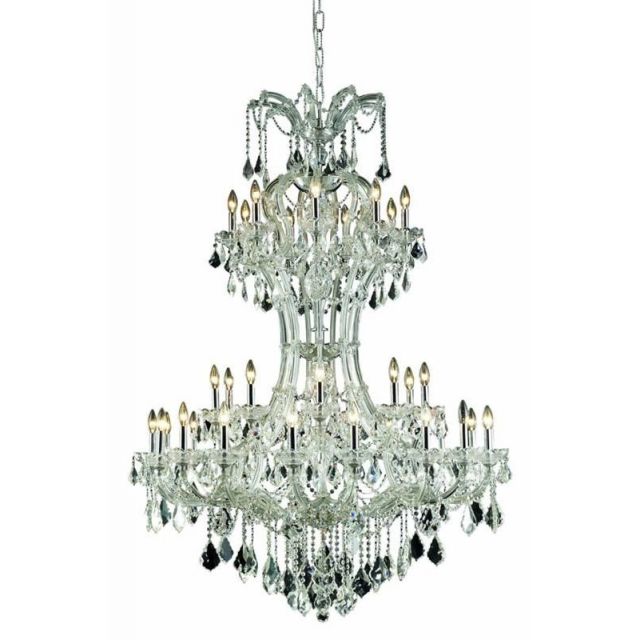 Stockard 36 - Light Glass Dimmable Tiered Chandelier - Chrome With Royal Cut Clear Crystal