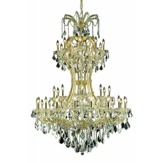 Stockard 36 - Light Glass Dimmable Tiered Chandelier - Gold With Royal Cut Clear Crystal