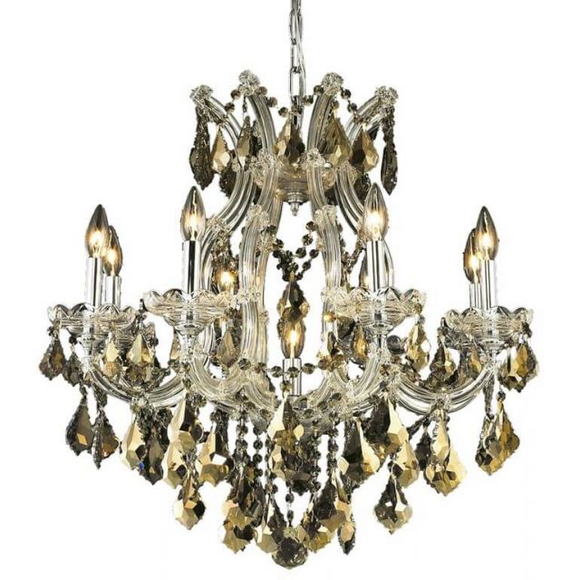 Stockard 9 - Light Glass Classic-Traditional Chandelier - Chrome With Royal Cut Golden Teak Crystal