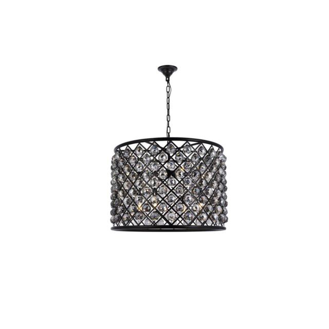 Swinney 8 - Light 27 inch Dimmable Drum Chandelier - Matte Black With Royal Cut Silver Shade Grey Crystal
