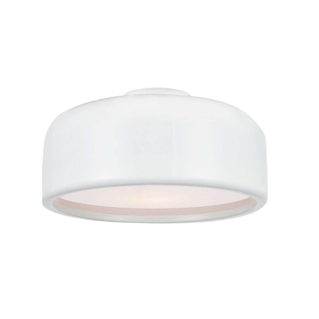 2 Light 14 Inch Drum Shade Flush Mount in White - CRYSTAL-7528