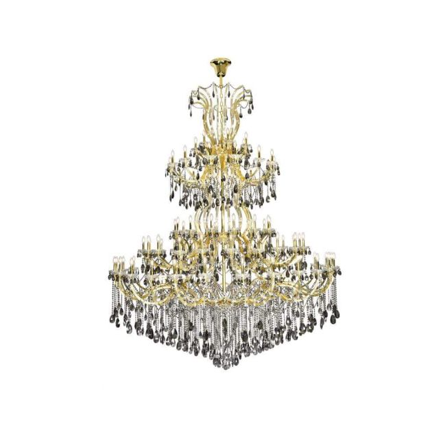 84 Light 96 Inch Gold Crystal Chandelier with Silver Shade Crystals - CRYSTAL-8019