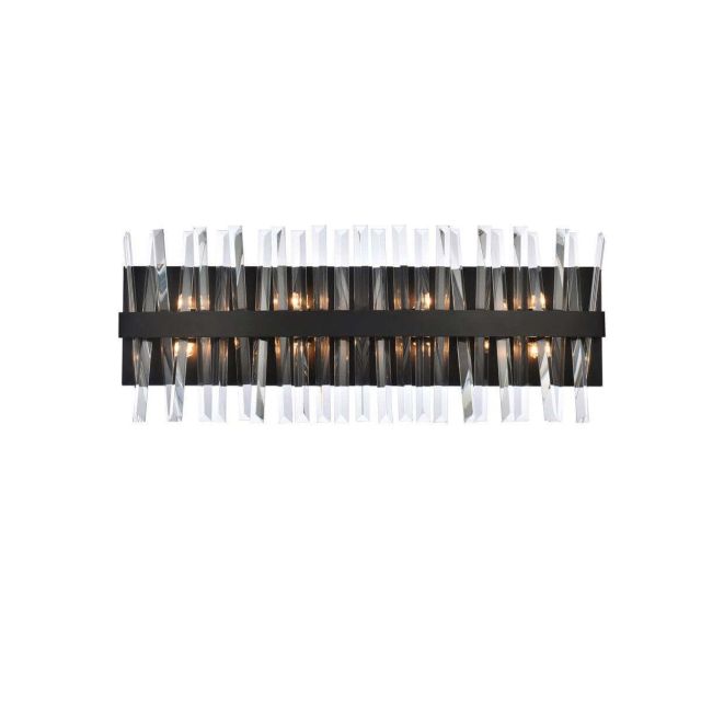 8 Light 30 inch Modern Black Crystal Prisms Wall Sconce - CRYSTAL-8606