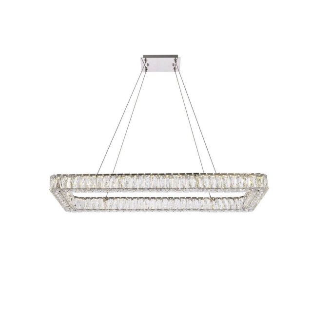 42 inch LED Rectangle modern Chandelier in Chrome with Clear Crystal