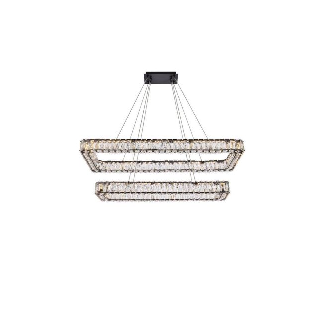 2 Light 42 inch LED Double Rectangle modern Chandelier in Black with Clear Crystal