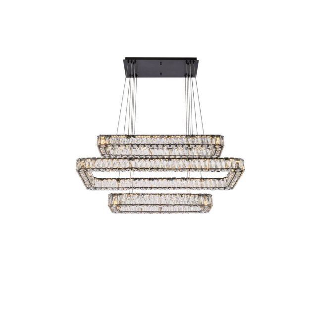 3 Light 42 inch LED Triple Rectangle modern Chandelier in Black with Clear Crystal