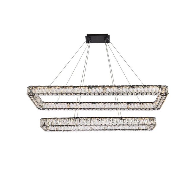 2 Light 50 inch LED Double Rectangle modern Chandelier in Black with Clear Crystal