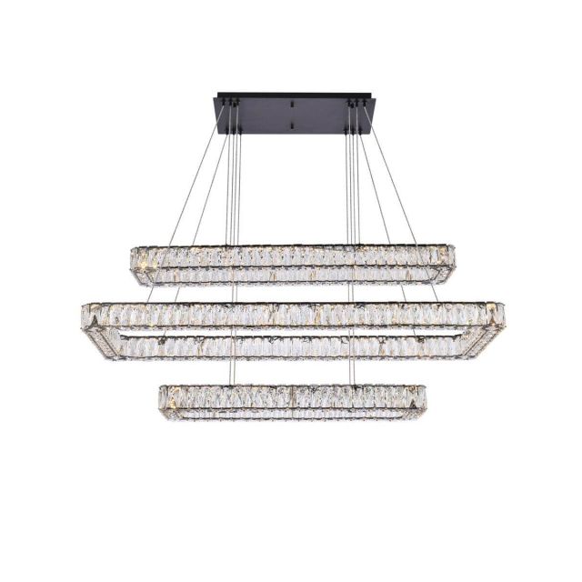 3 Light 50 inch LED Triple Rectangle modern Chandelier in Black with Clear Crystal