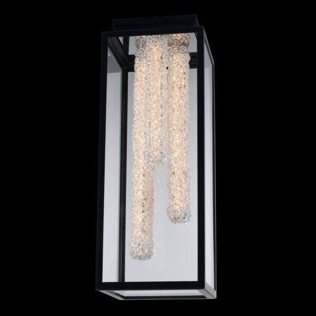 32 inch LED Tall Outdoor Flush Mount in Matte Black with Clear Firenze Crystals - CRYSTAL-9545