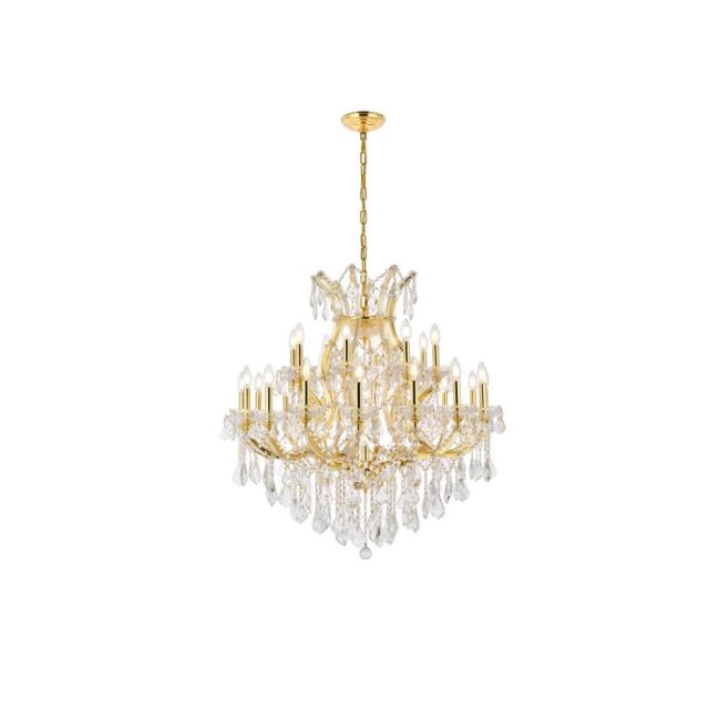 Stockard 24 - Light Glass Dimmable Tiered Chandelier - Gold With Royal Cut Clear Crystal