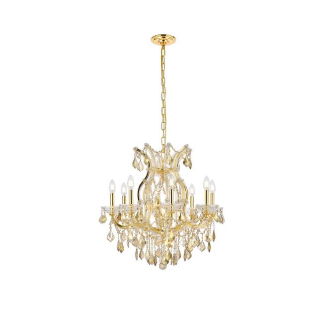 Stockard 9 - Light Glass Classic-Traditional Chandelier - Gold With Royal Cut Golden Teak Crystal