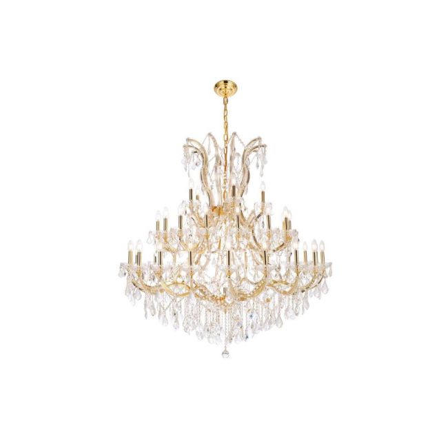Gunborg 41 - Light Glass Tiered Chandelier - Gold With Royal Cut Clear Crystal