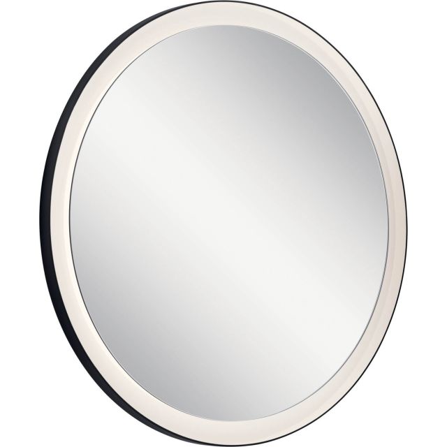 Elan 84169 Ryame 32 x 14 inch Round LED Mirror in Matte Black with Frosted Acrylic