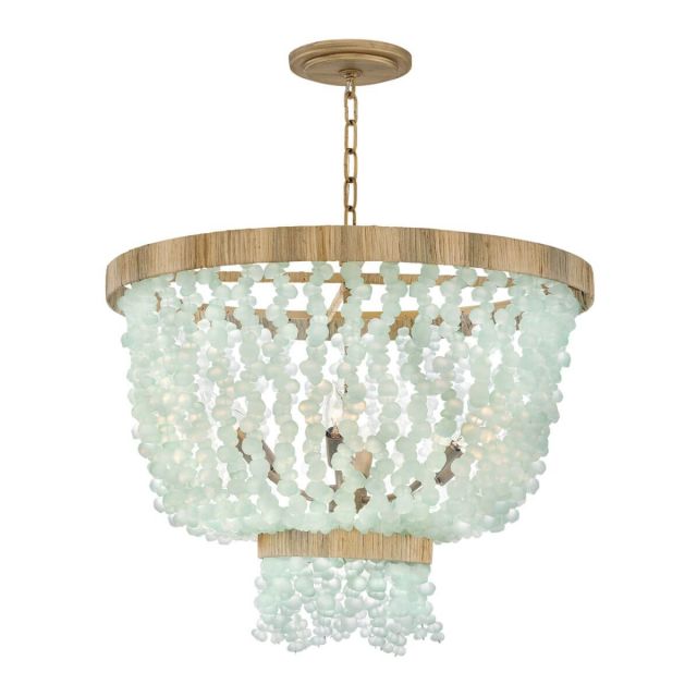 Fredrick Ramond FR30206BNG-BG Dune 6 Light 25 inch Chandelier in Burnished Gold with Blue Sea Glass