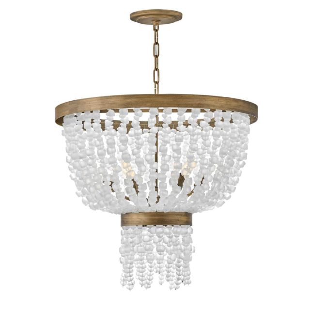 Fredrick Ramond FR30206BNG Dune 6 Light 25 inch Large Pendant in Burnished Gold with Sea Glass