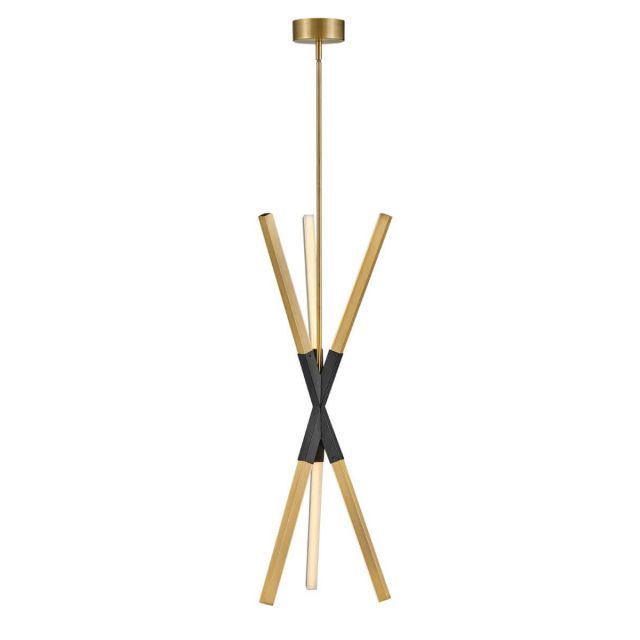 Fredrick Ramond Rae 15 inch LED Pendant in Lacquered Brass with Black Accent and Etched Acrylic FR30617LCB