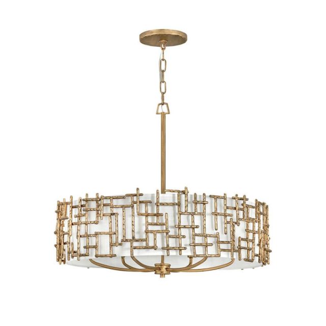 Fredrick Ramond Farrah 6 Light 28 Inch Drum Chandelier in Burnished Gold with White Linen Shade FR33104BNG