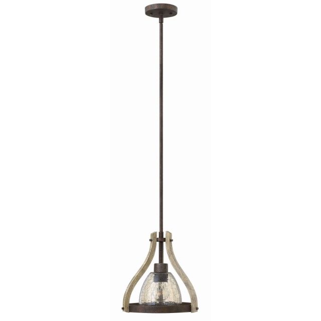 Fredrick Ramond Middlefield 1 Light 12 Inch Pendant In Iron Rust With Smoked Crackle Glass FR40577IRR