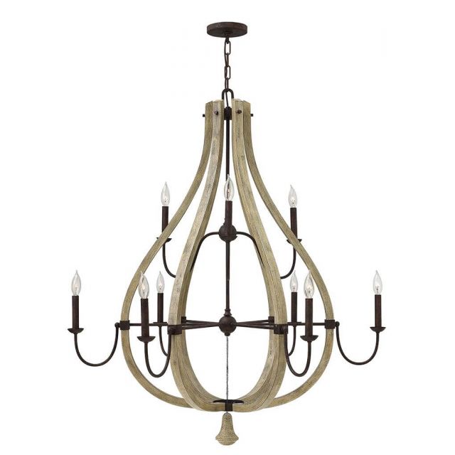 Fredrick Ramond Middlefield 9 Light 41 inch Large Open Frame Two Tier Chandelier in Iron Rust with Weathered Ash Accents FR40578IRR