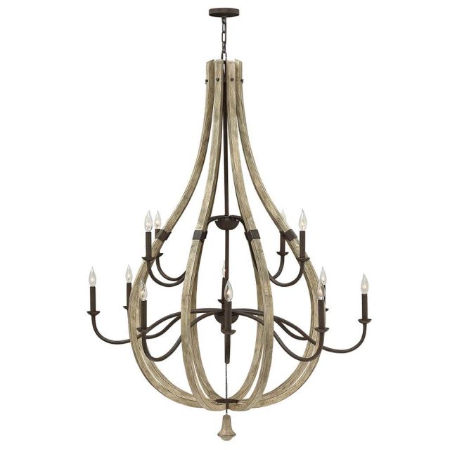 Fredrick Ramond Middlefield 12 Light 48 inch Extra Large Open Frame Two Tier Chandelier in Iron Rust with Weathered Ash Accents FR40579IRR