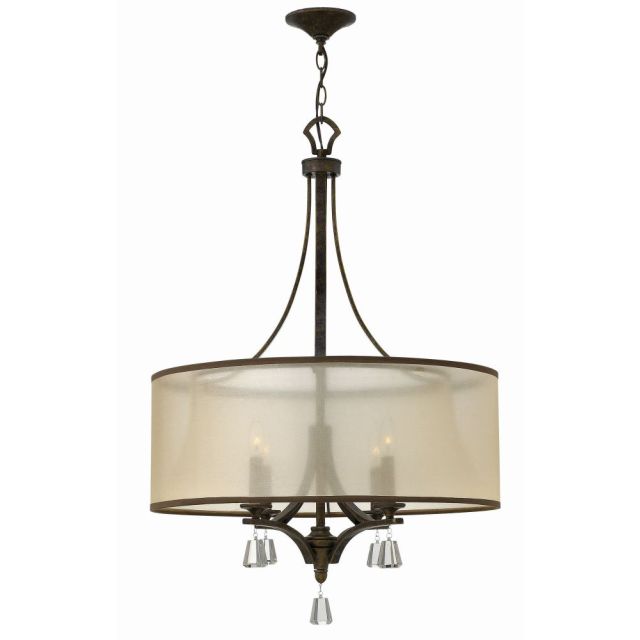 Fredrick Ramond Mime 4 Light 24 Inch Chandelier In French Bronze With Amber Sheer Translucent Double Hardback Shade FR45604FBZ