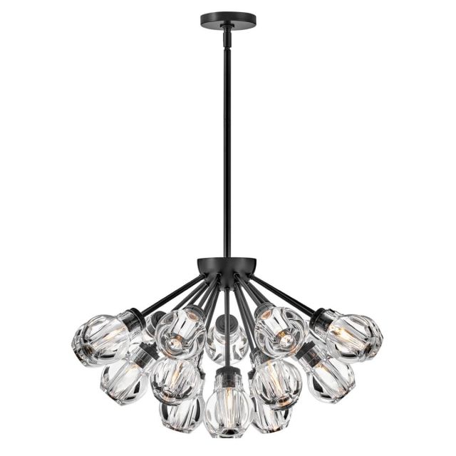 Fredrick Ramond FR46956BLK Elise 19 Light 27 inch Convertible Pendant - Semi-flush Mount in Black with Clear Crystal Glass