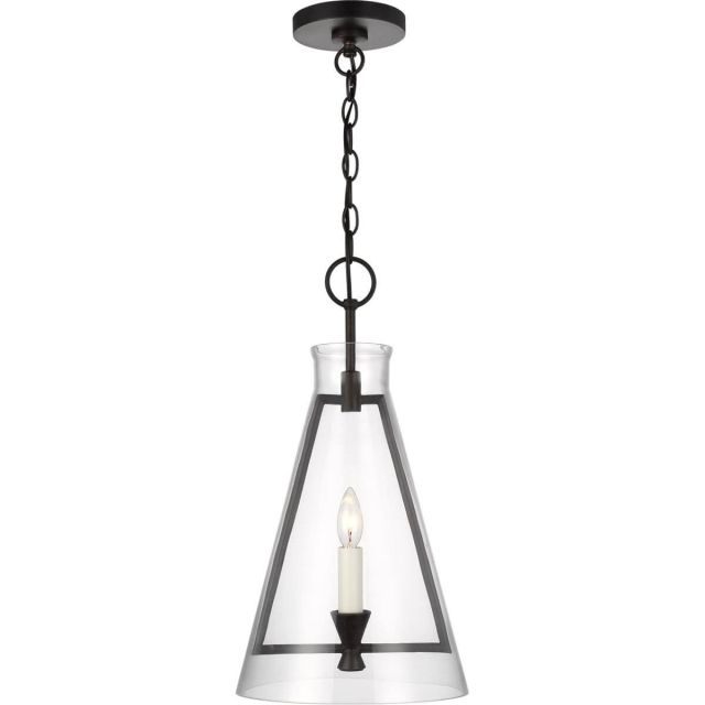 Visual Comfort Studio Chapman & Myers CP1081AI Keystone 1 Light 11 Inch Pendant in Aged Iron with Clear Glass