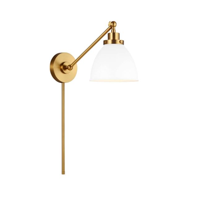 Visual Comfort Studio Chapman & Myers Wellfleet 1 Light 8 inch Tall Single Arm Dome Task Sconce in Matte White-Burnished Brass CW1131MWTBBS