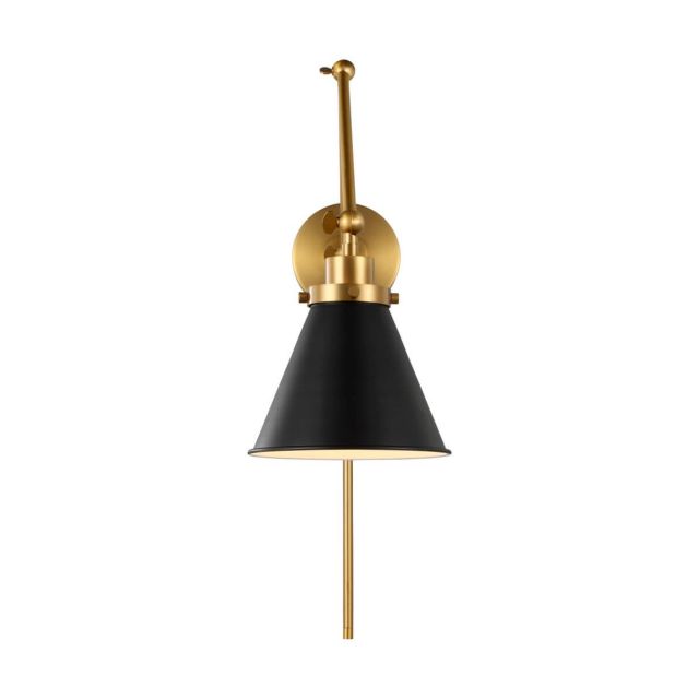 Visual Comfort Studio Chapman & Myers CW1151MBKBBS Wellfleet 1 Light 15 inch Tall Double Arm Cone Task Sconce in Midnight Black-Burnished Brass
