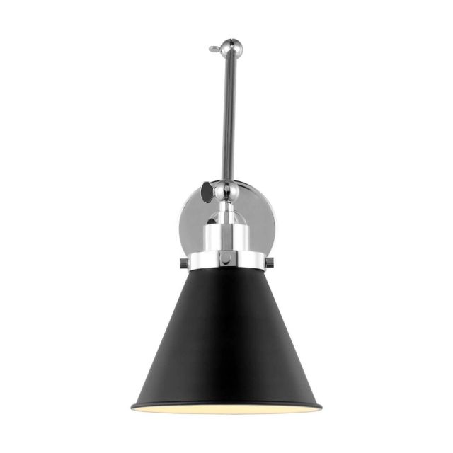 Visual Comfort Studio Chapman & Myers CW1151MBKPN Wellfleet 1 Light 15 inch Tall Double Arm Cone Task Sconce in Midnight Black-Polished Nickel