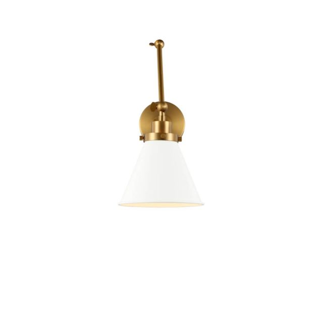 Visual Comfort Studio Chapman & Myers CW1151MWTBBS Wellfleet 1 Light 15 inch Tall Double Arm Cone Task Sconce in Matte White-Burnished Brass