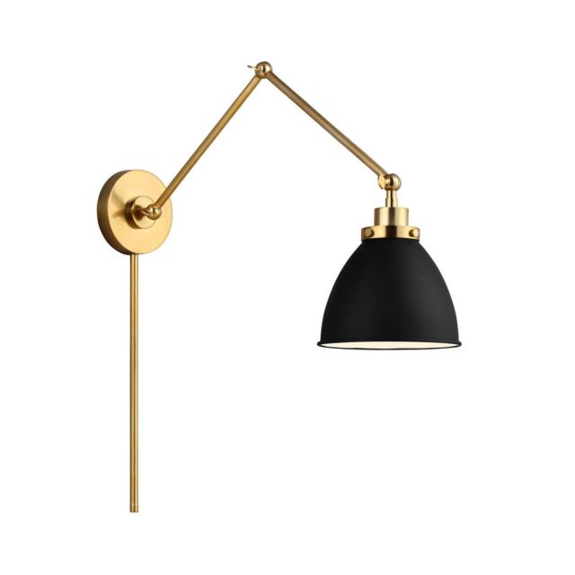 Visual Comfort Studio Chapman & Myers Wellfleet 1 Light 9 inch Tall Double Arm Dome Task Sconce in Midnight Black-Burnished Brass CW1161MBKBBS