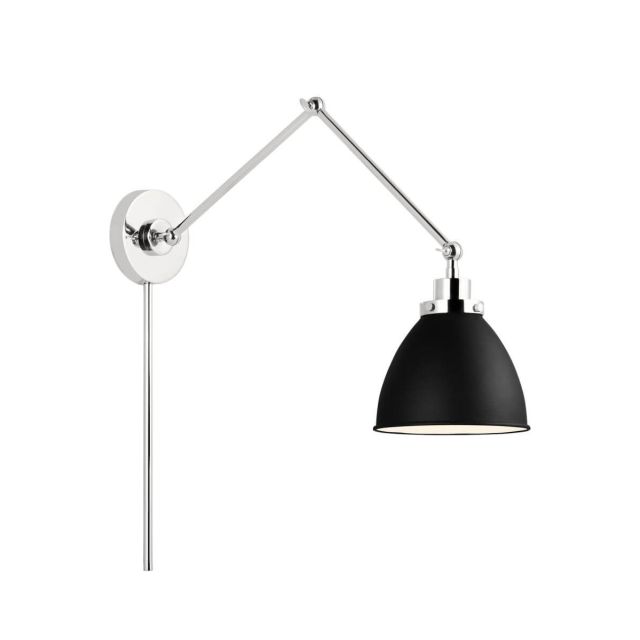 Visual Comfort Studio Chapman & Myers CW1161MBKPN Wellfleet 1 Light 9 inch Tall Double Arm Dome Task Sconce in Midnight Black-Polished Nickel