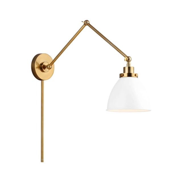 Visual Comfort Studio Chapman & Myers CW1161MWTBBS Wellfleet 1 Light 9 inch Tall Double Arm Dome Task Sconce in Matte White-Burnished Brass