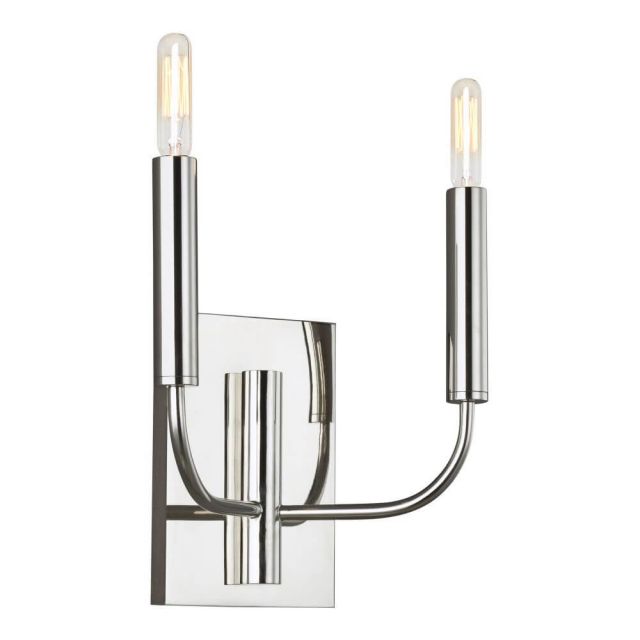 Visual Comfort Studio ED by Ellen DeGeneres Brianna 2 Light 14 Inch Tall Wall Bath Fixture in Polished Nickel with White Linen Shade EW1002PN