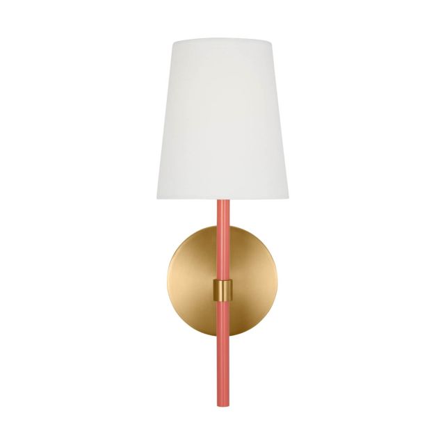 Visual Comfort Studio Kate Spade Monroe 1 Light 14 inch Tall Wall Sconce in Burnished Brass with White Linen Fabric Shade KSW1081BBSCRL